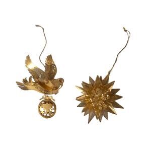 Set 2 Danbury Mint Gold Plated Ornament Peace on Earth Dove Snowflake Star